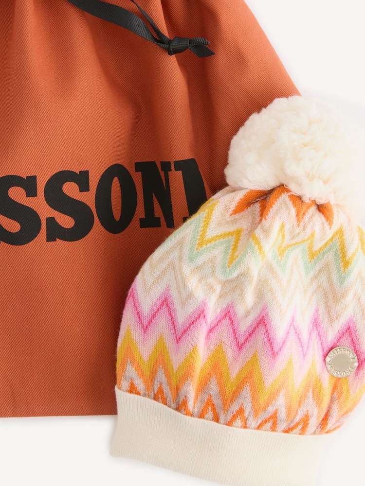 Missoni Cream Zig Zag Pattern Multicolour Bobble Hat - Image 4 of 4