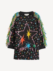 Stella McCartney Kids Multicolour Star Print Tassel Detail Black Dress - Image 1 of 5