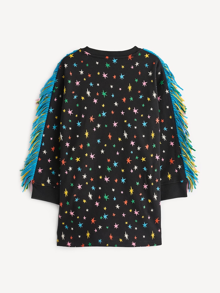 Stella McCartney Kids Multicolour Star Print Tassel Detail Black Dress - Image 2 of 5