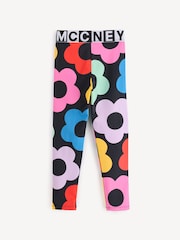 Stella McCartney Kids Flower All Over Print Black Leggings With Logo Waistband - Image 2 of 5