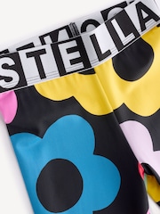 Stella McCartney Kids Flower All Over Print Black Leggings With Logo Waistband - Image 3 of 5