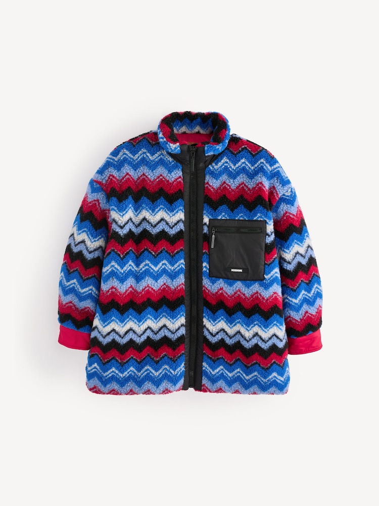 Missoni Blue Multicolour Zig Zag Pattern Sherpa Fleece Jacket - Image 1 of 11 Missoni Blue Multicolour Zig Zag Pattern Sherpa Fleece Jacket - Image 1 of 11