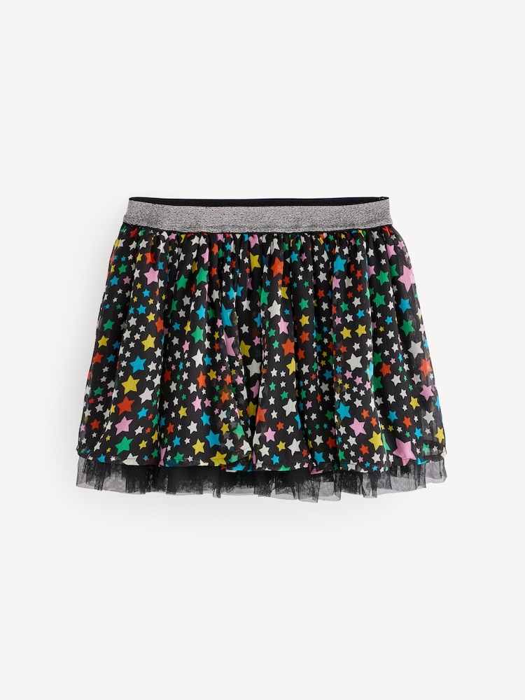 Stella McCartney Kids Multicolour Star Print Mesh Black Skirt - Image 1 of 5