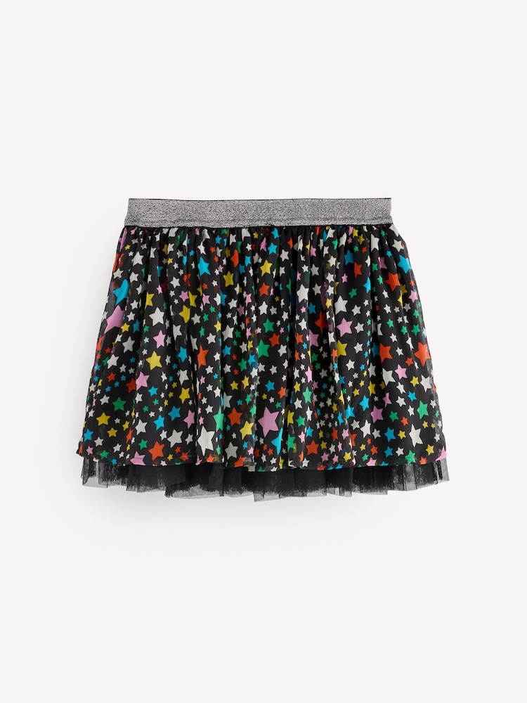 Stella McCartney Kids Multicolour Star Print Mesh Black Skirt - Image 2 of 5