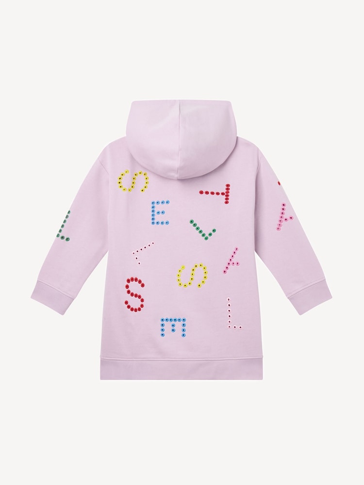Stella McCartney Kids Purple Logo All Over Print Hoodie Jumper Dress - Image 2 of 2