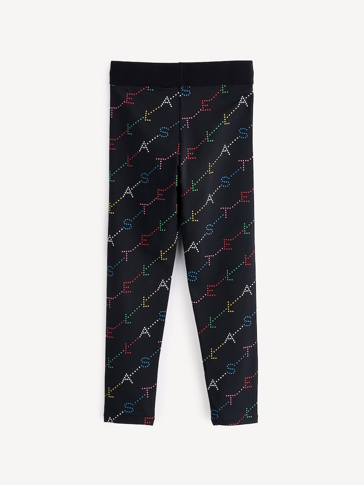 Stella McCartney Kids Multicolour All Over Logo Print Black Leggings - Image 2 of 5