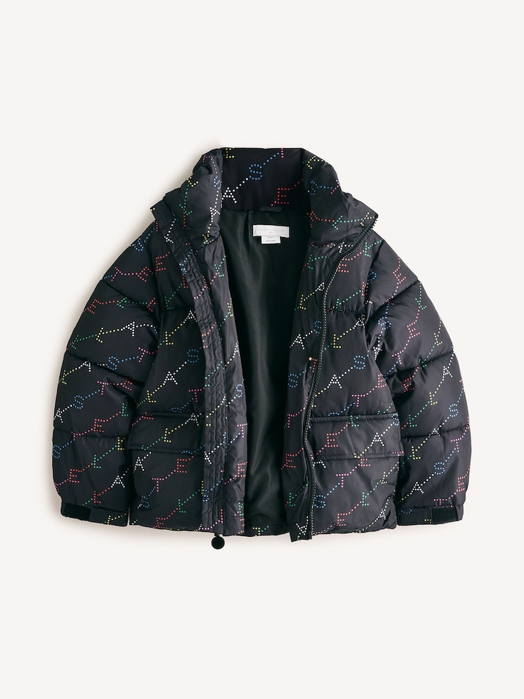 Stella McCartney Kids Multicolour Logo Puffer Black Coat - Image 2 of 6 Stella McCartney Kids Multicolour Logo Puffer Black Coat - Image 2 of 6