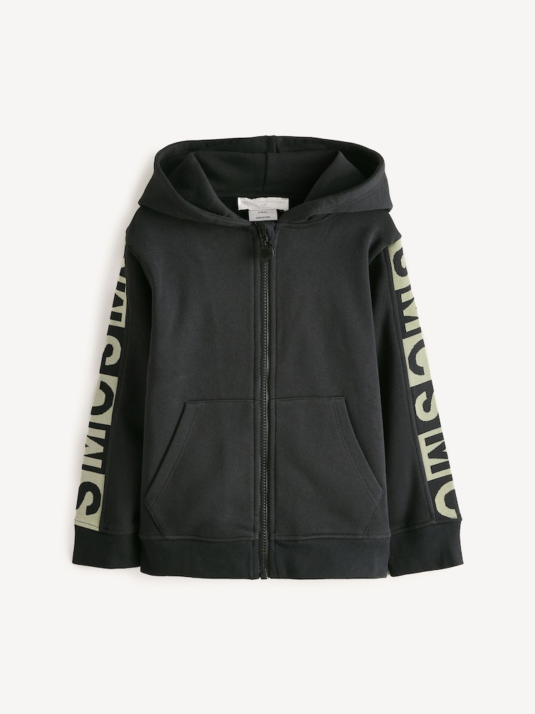 Stella McCartney Kids Logo Sleeve Jersey Zip Black Hoodie - Image 1 of 5