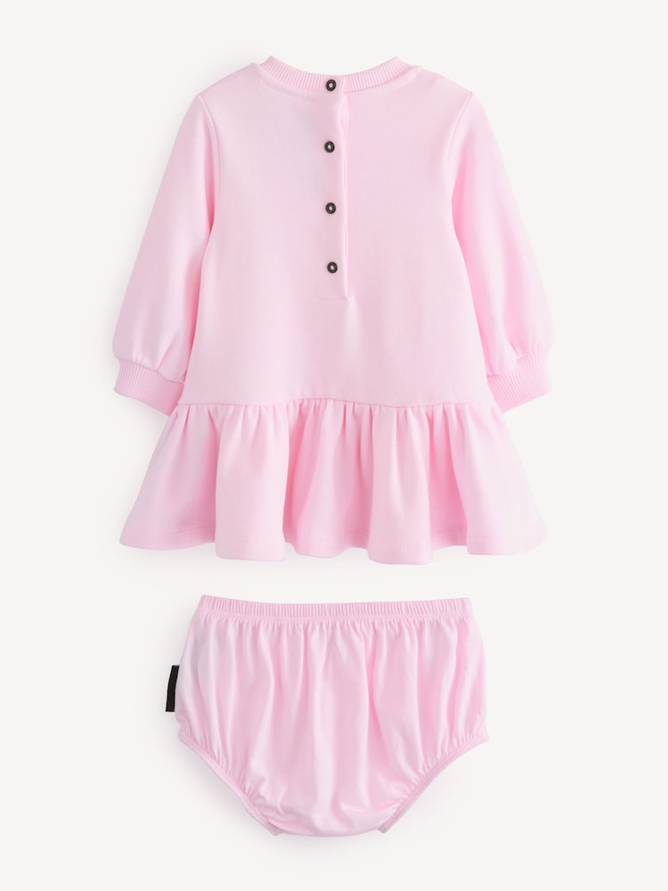 Balmain Kids Baby Pink Logo Frill Dress And Bloomers Set - Image 2 of 7