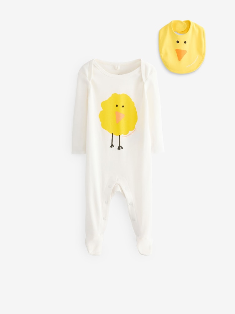 Stella McCartney Kids Baby Cream Chick Sleepsuit & Bib Set - Image 1 of 9