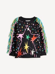 Stella McCartney Kids Multicolour Star Print Tassel Detail Black Sweatshirt - Image 1 of 5
