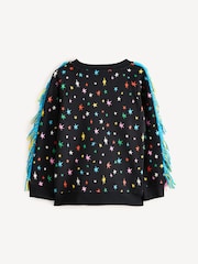 Stella McCartney Kids Multicolour Star Print Tassel Detail Black Sweatshirt - Image 2 of 5