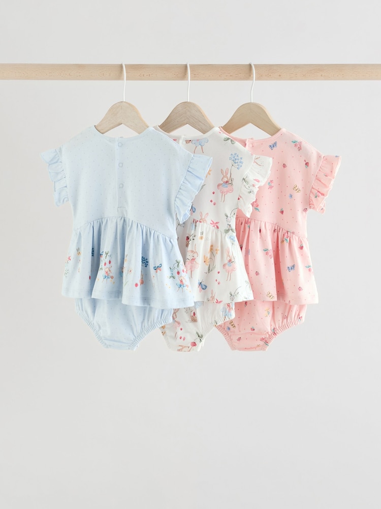 Pink Baby 100% Cotton Rompers 3 Pack - Image 3 of 11