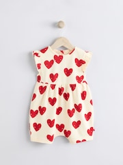 Red Heart Printed Frill Baby 100% Cotton Romper - Image 1 of 6