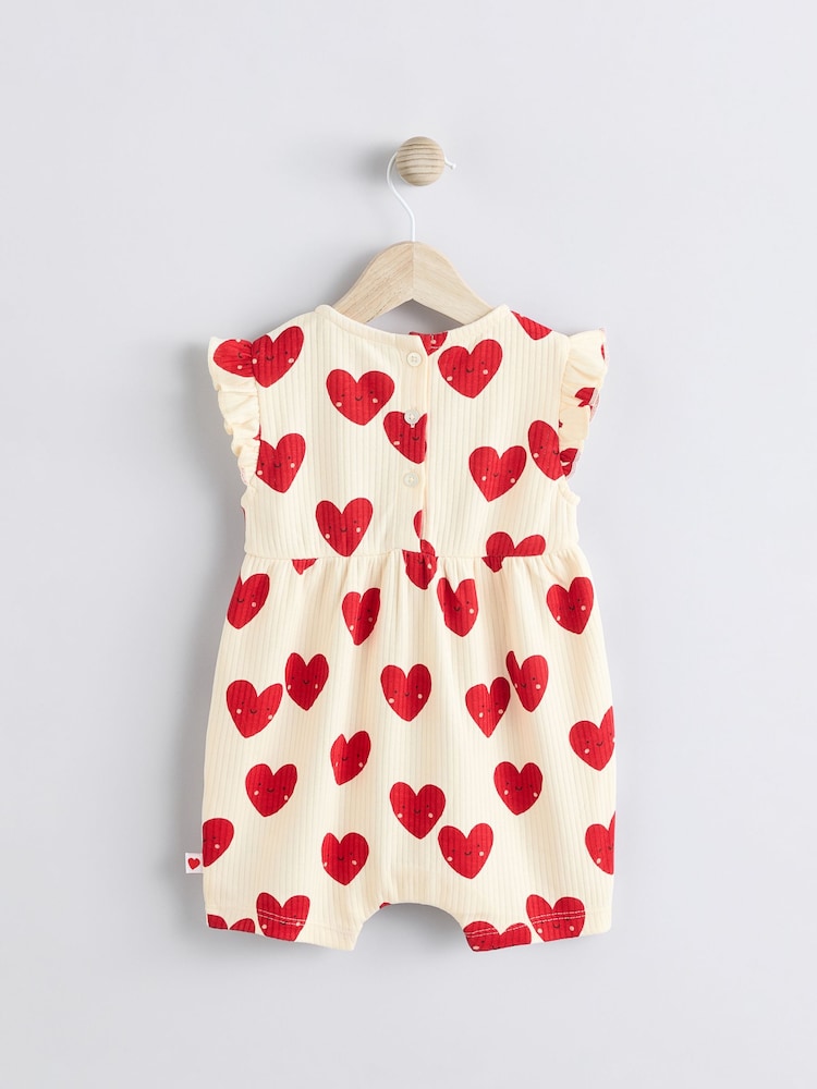 Red Heart Printed Frill Baby 100% Cotton Romper - Image 2 of 6