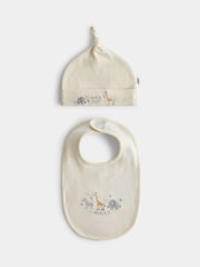 JoJo Maman Bébé Cream Safari Born in 2027 Hat & Bib Set - Image 1 of 7