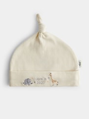 JoJo Maman Bébé Cream Safari Born in 2027 Hat & Bib Set - Image 2 of 7