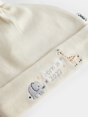 JoJo Maman Bébé Cream Safari Born in 2027 Hat & Bib Set - Image 7 of 7