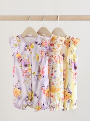 Multi Bright Floral Print Baby 100% Cotton Rompers 3 Pack - Image 1 of 11