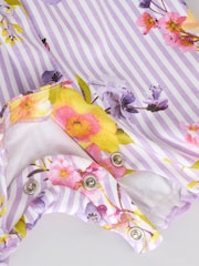 Multi Bright Floral Print Baby 100% Cotton Rompers 3 Pack - Image 11 of 11
