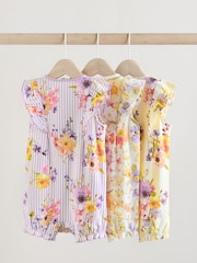 Multi Bright Floral Print Baby 100% Cotton Rompers 3 Pack - Image 2 of 11