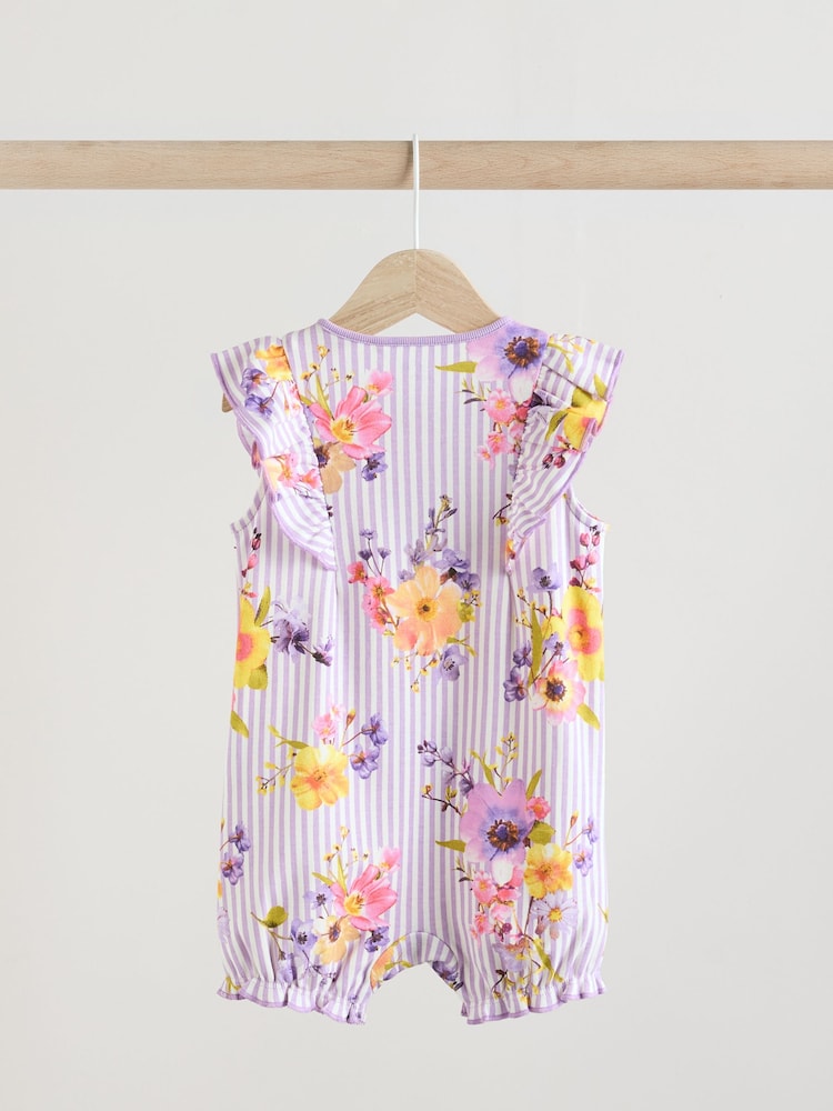 Multi Bright Floral Print Baby 100% Cotton Rompers 3 Pack - Image 4 of 11