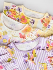 Multi Bright Floral Print Baby 100% Cotton Rompers 3 Pack - Image 8 of 11