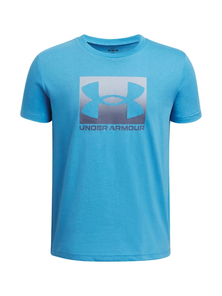 Under Armour Blue Boxed Sports Short Sleeve 100% Cotton T-Shirt - Image 1 of 2 Under Armour Blue Boxed Sports Short Sleeve 100% Cotton T-Shirt - Image 1 of 2