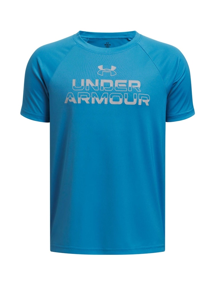 Under Armour Blue Tech Split Wordmark Short Sleeve 100% Cotton T-Shirt - Image 1 of 2