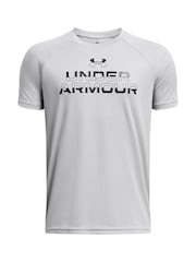Under Armour Grey Tech Split Wordmark Short Sleeve 100% Cotton T-Shirt - Image 1 of 2