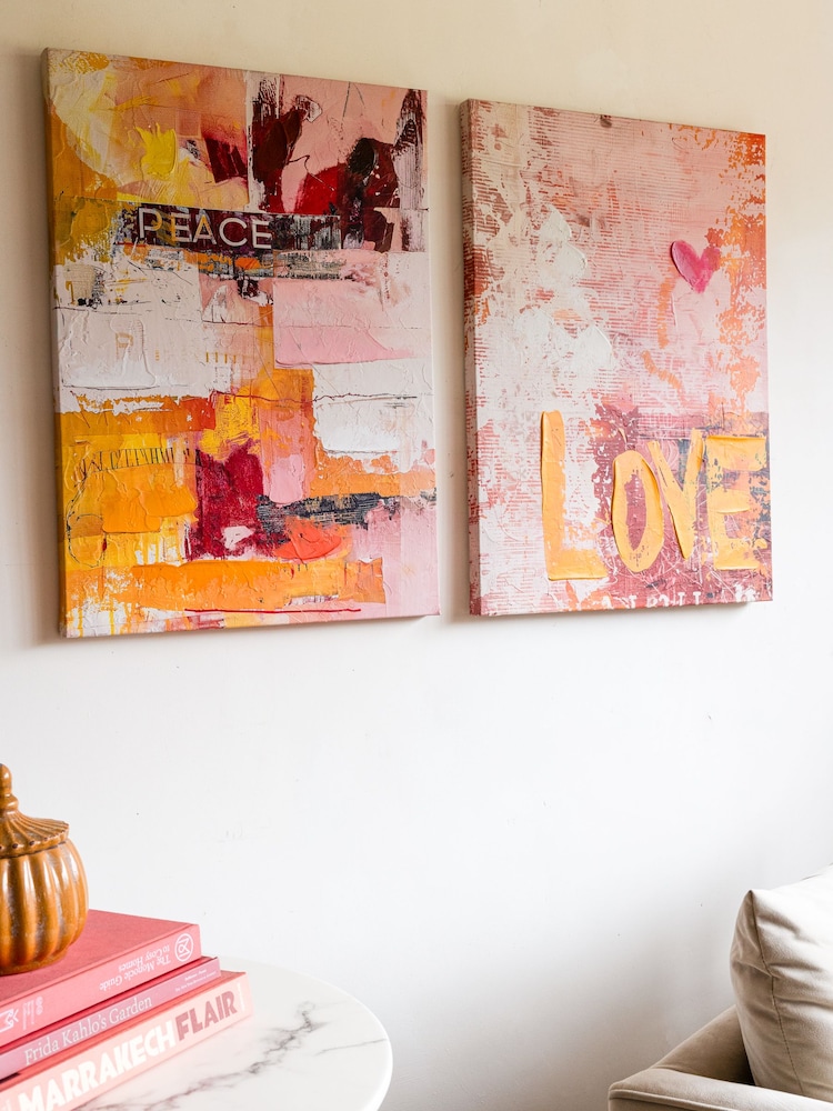 Rockett St George Set of 2 Pink/Orange Textured Canvas Wall Arts - Image 1 of 5 Rockett St George Set of 2 Pink/Orange Textured Canvas Wall Arts - Image 1 of 5