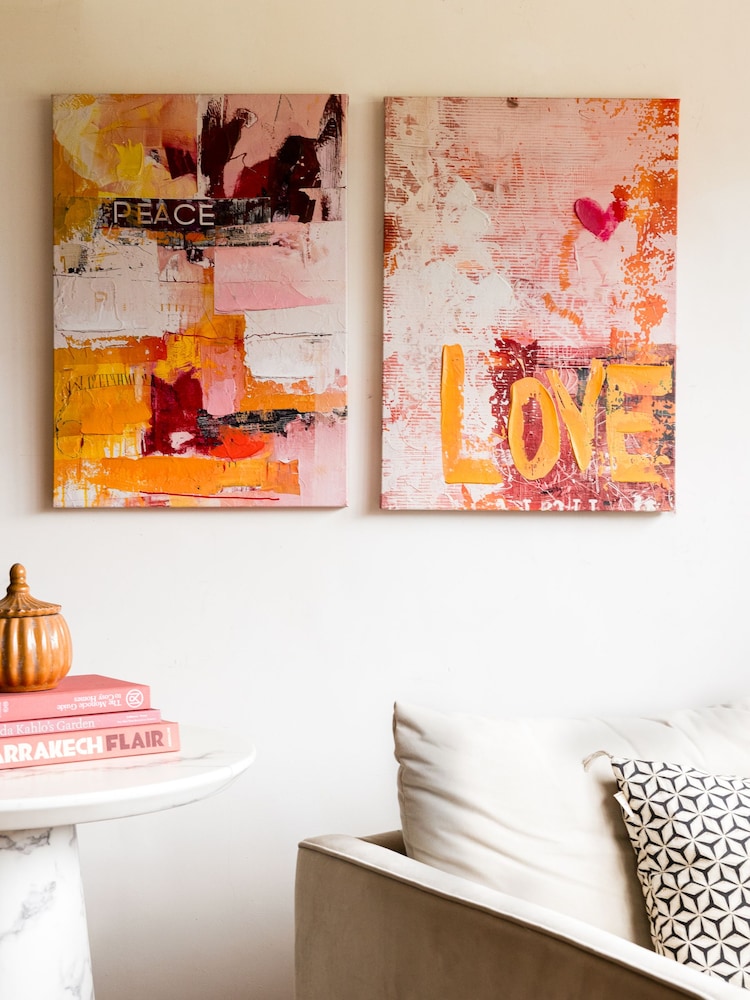 Rockett St George Set of 2 Pink/Orange Textured Canvas Wall Arts - Image 2 of 5 Rockett St George Set of 2 Pink/Orange Textured Canvas Wall Arts - Image 2 of 5