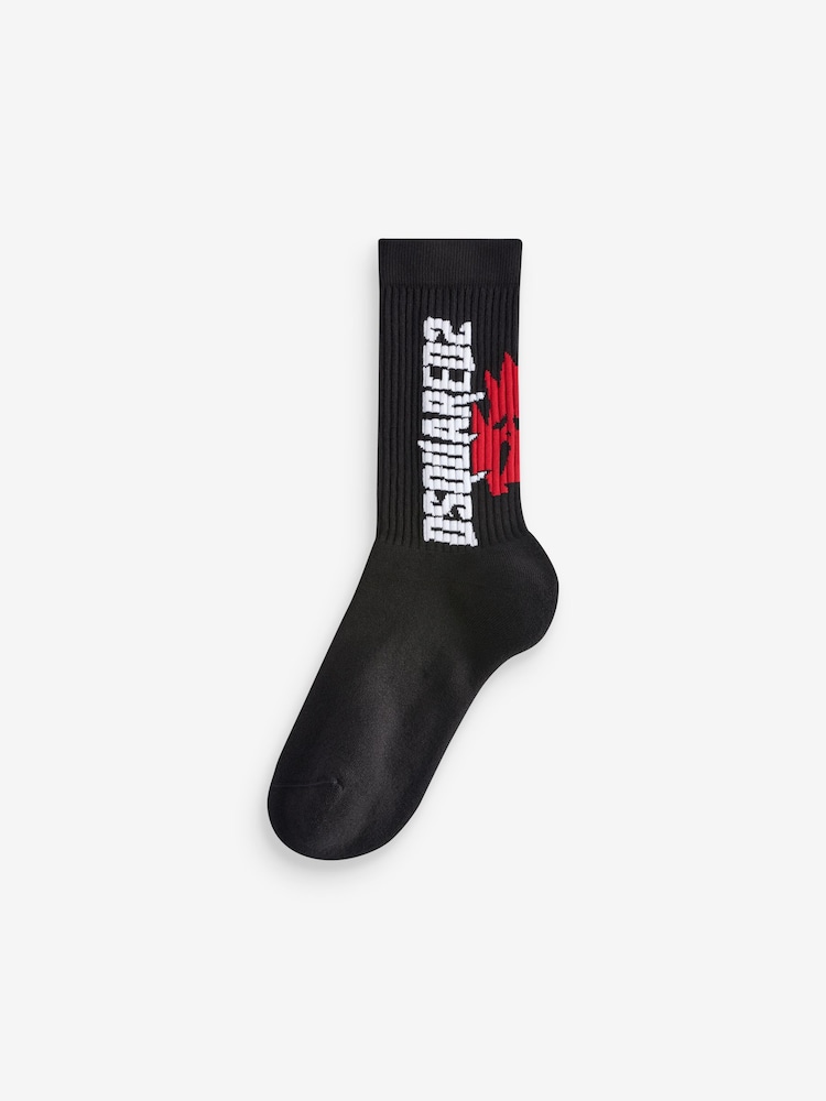 DSquared2 Black Underwear Maple Leaf Logo Mid Crew Socks - Image 1 of 2