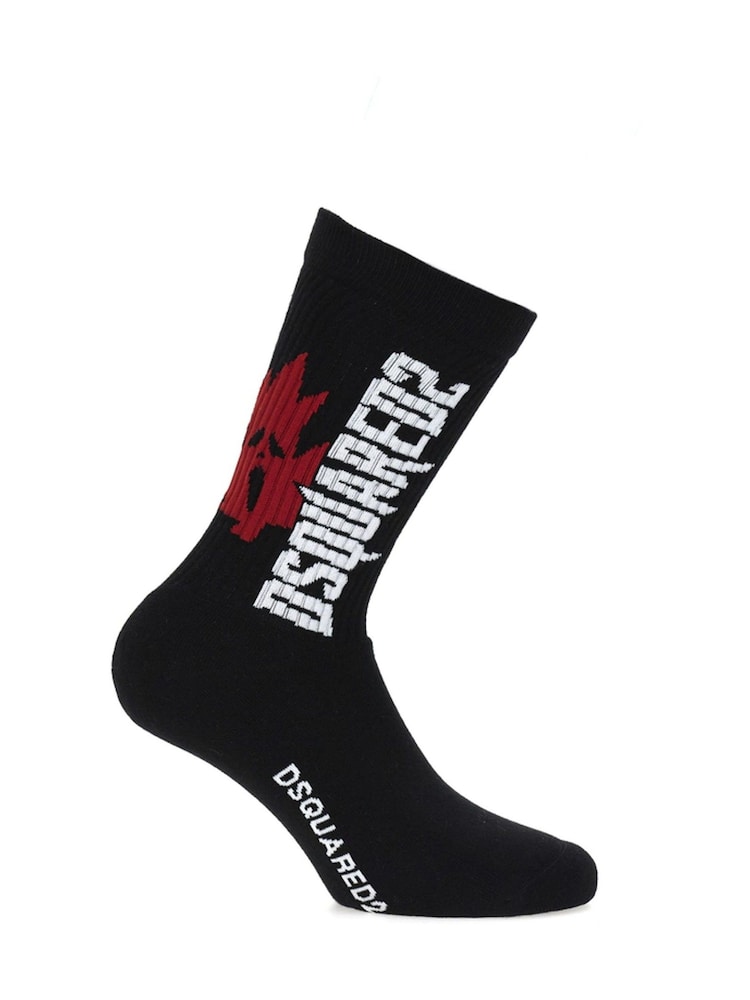 DSquared2 Black Underwear Maple Leaf Logo Mid Crew Socks - Image 2 of 2