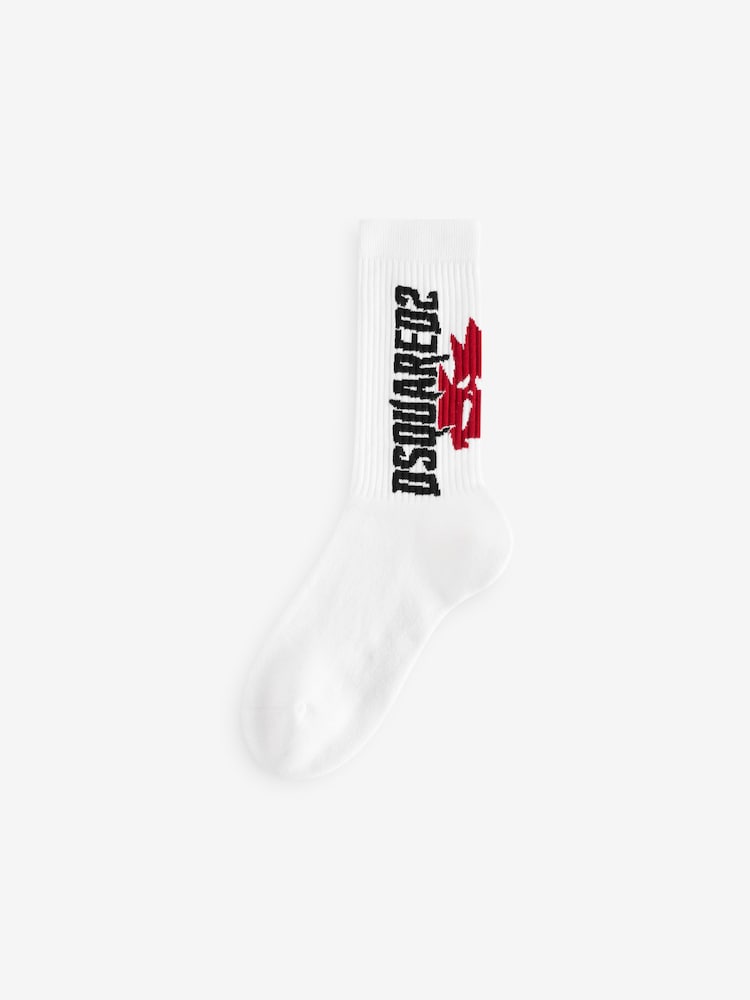 DSquared2 White Underwear Maple Leaf Logo Mid Crew Socks - Image 1 of 1