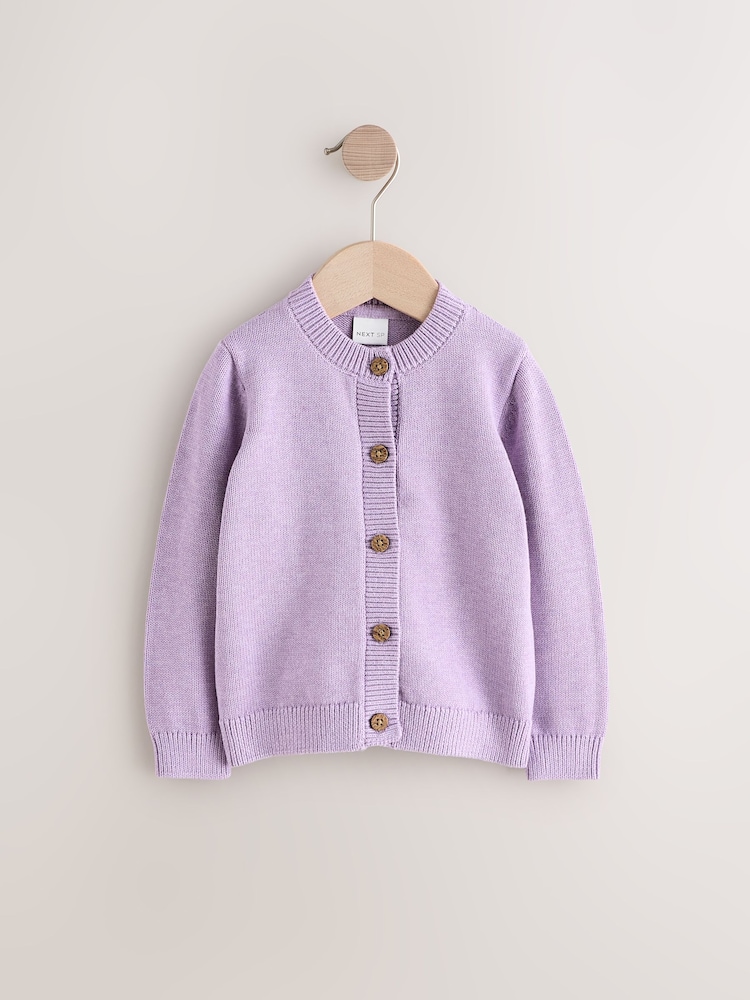 Lilac Purple Lilac Full Sleeves Button 100% Cotton Cardigan - Image 1 of 4
