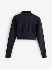 Schwarz - self. – nahtloses Cropped-Top mit Viertelreißverschluss - Bild 6 von 8