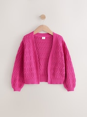 Pink Crochet Fringe Full Sleeves 100% Cotton Cardigan - Image 1 of 1