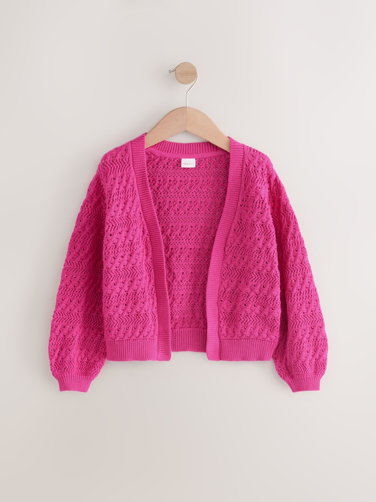 Pink Crochet Fringe Full Sleeves 100% Cotton Cardigan - Image 1 of 1