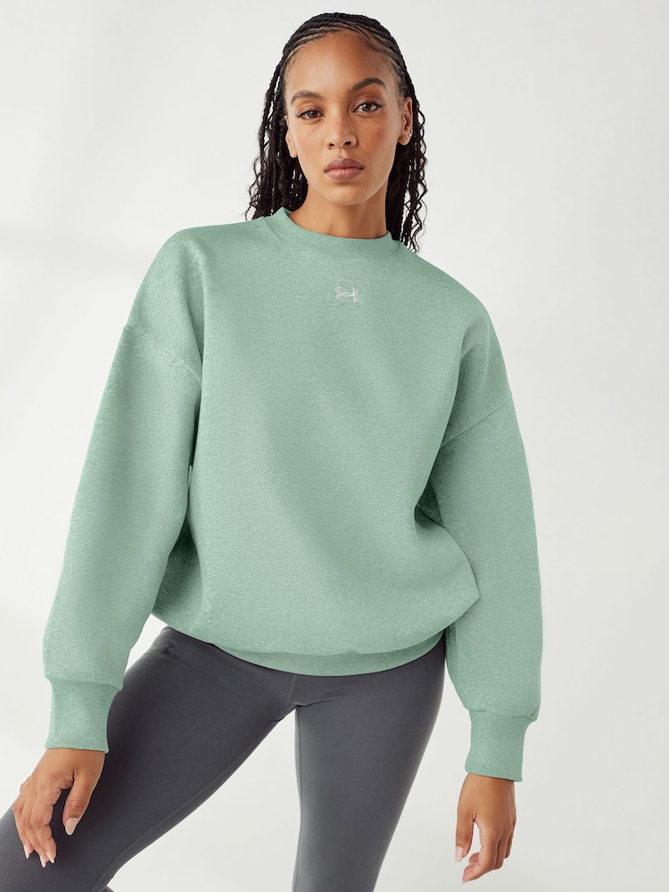 Under Armour Green Oversized Rival Fleece Crew Sweatshirt - Image 1 of 5