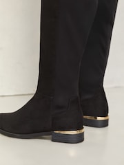 Lipsy Black Wide Fit Elastic Flat Knee High Long Faux Suede boot - Image 2 of 4