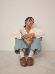 Tan Brown Standard Fit Forever Comfort® Leather Buckle Foodbed Clogs - Image 4 of 8