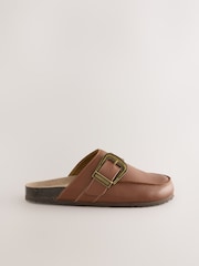 Tan Brown Standard Fit Forever Comfort® Leather Buckle Foodbed Clogs - Image 6 of 8