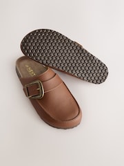 Tan Brown Standard Fit Forever Comfort® Leather Buckle Foodbed Clogs - Image 7 of 8