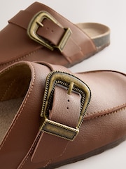 Tan Brown Standard Fit Forever Comfort® Leather Buckle Foodbed Clogs - Image 8 of 8