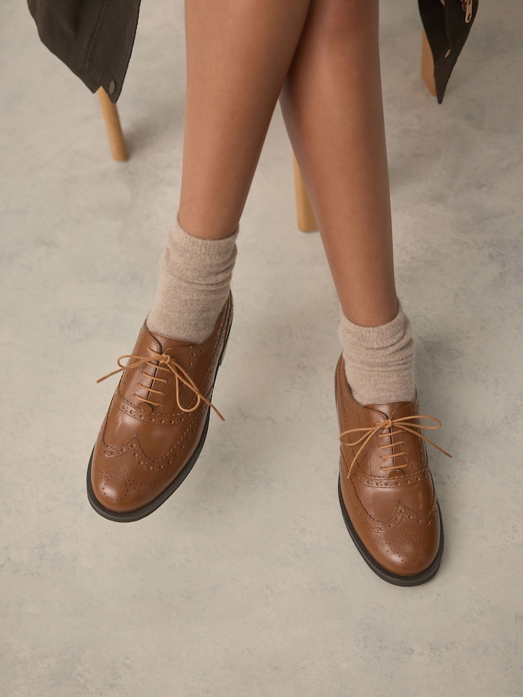 Tan Brown Forever Comfort® Slim Leather Formal Brogue Lace Up Shoes - Image 1 of 10
