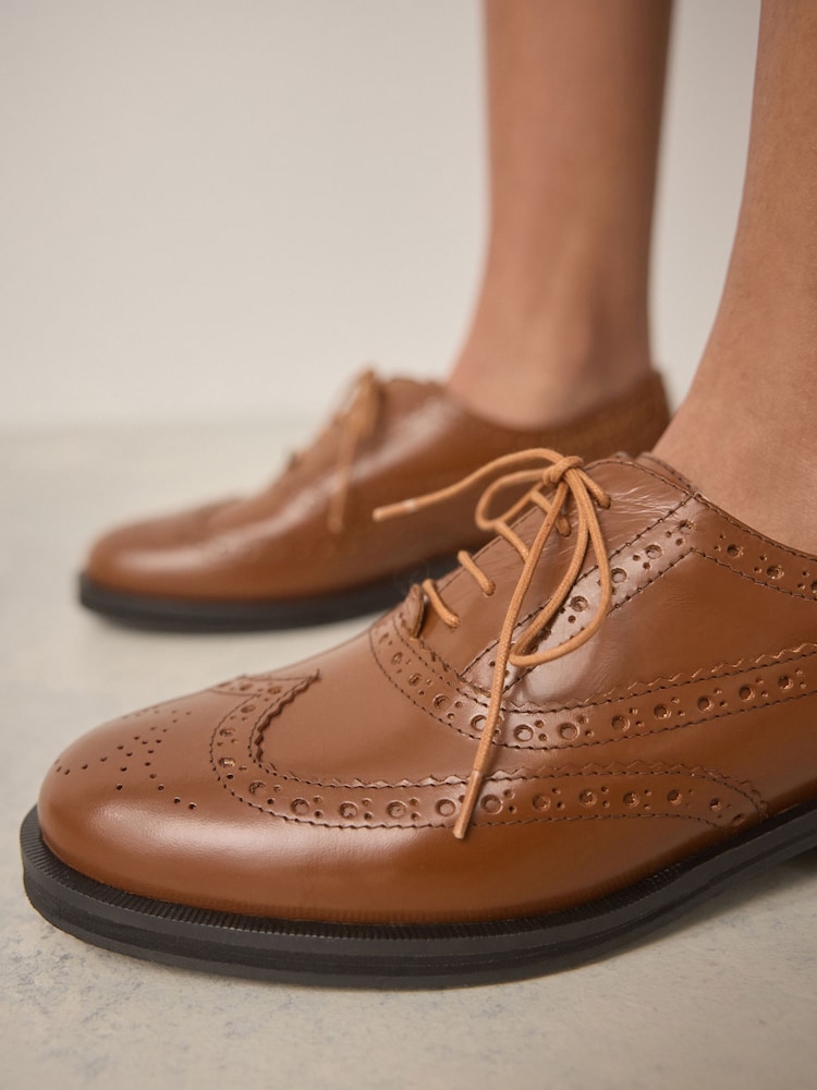 Tan Brown Forever Comfort® Leather Formal Brogue Lace-Up Shoes - Image 4 of 10