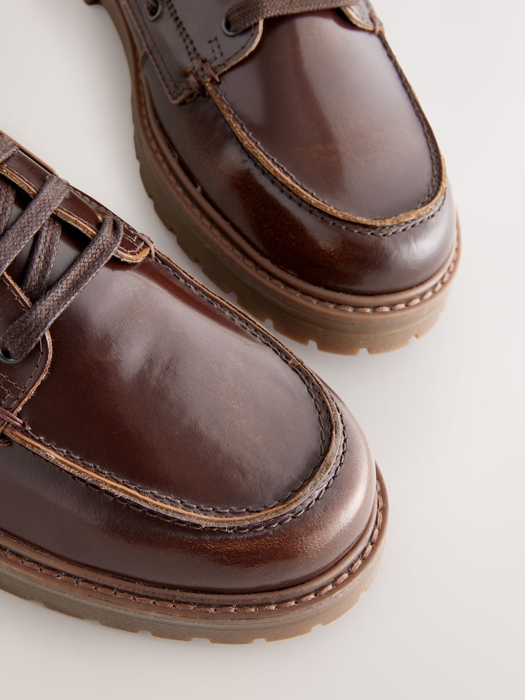 Tan Brown Standard Fit Forever Comfort® Leather Chunky Lace-Up Boat Shoes - Image 10 of 11