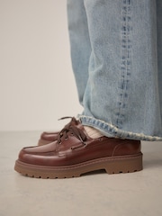 Tan Brown Standard Fit Forever Comfort® Leather Chunky Lace-Up Boat Shoes - Image 3 of 11
