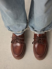Tan Brown Standard Fit Forever Comfort® Leather Chunky Lace-Up Boat Shoes - Image 5 of 11
